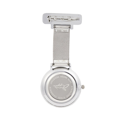 Annie Apple Nurses Fob Watch - Aurora - White/Silver, Numbered - Mesh - 35mm - Annie Apple
