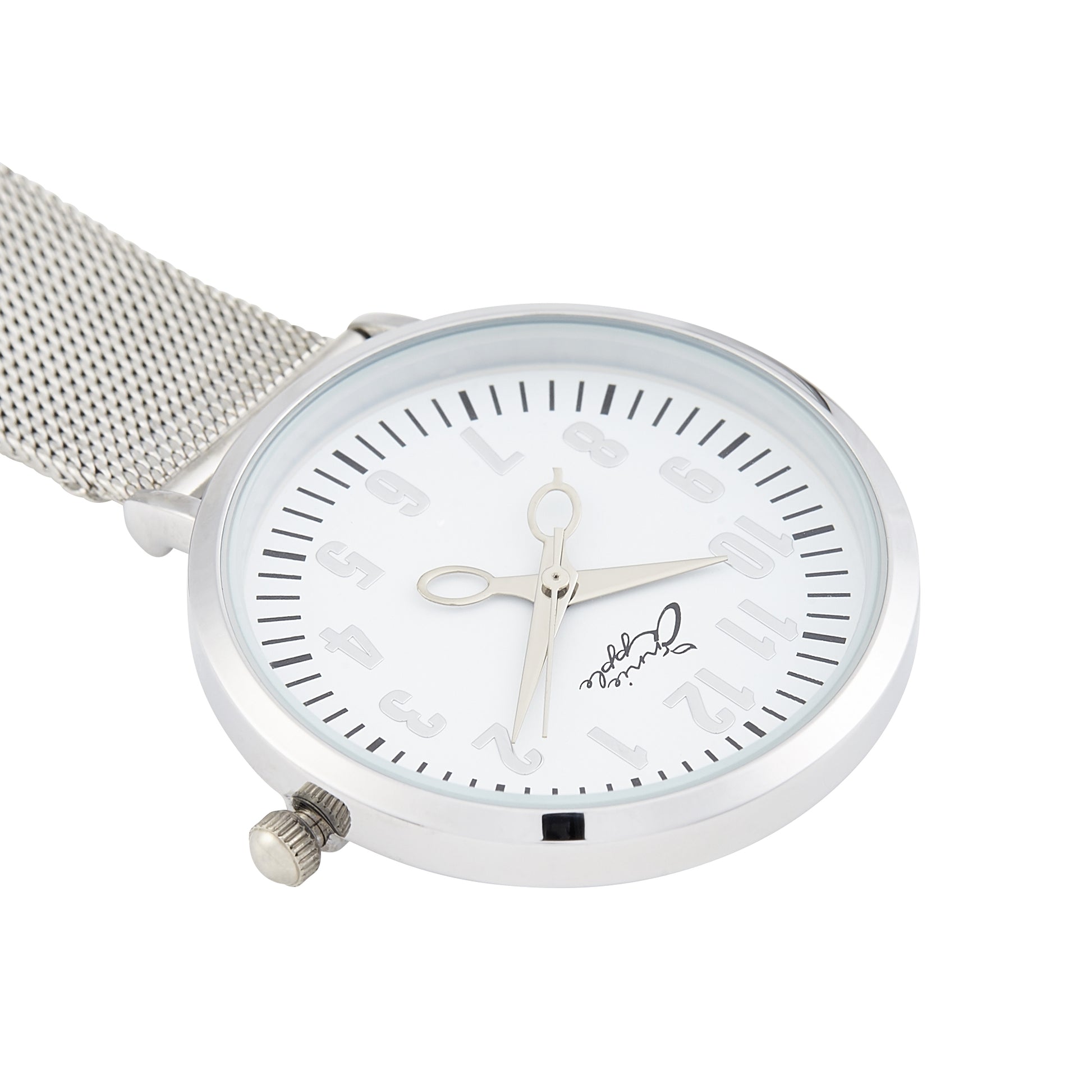 Annie Apple Nurses Fob Watch - Aurora - White/Silver, Numbered - Mesh - 35mm - Annie Apple