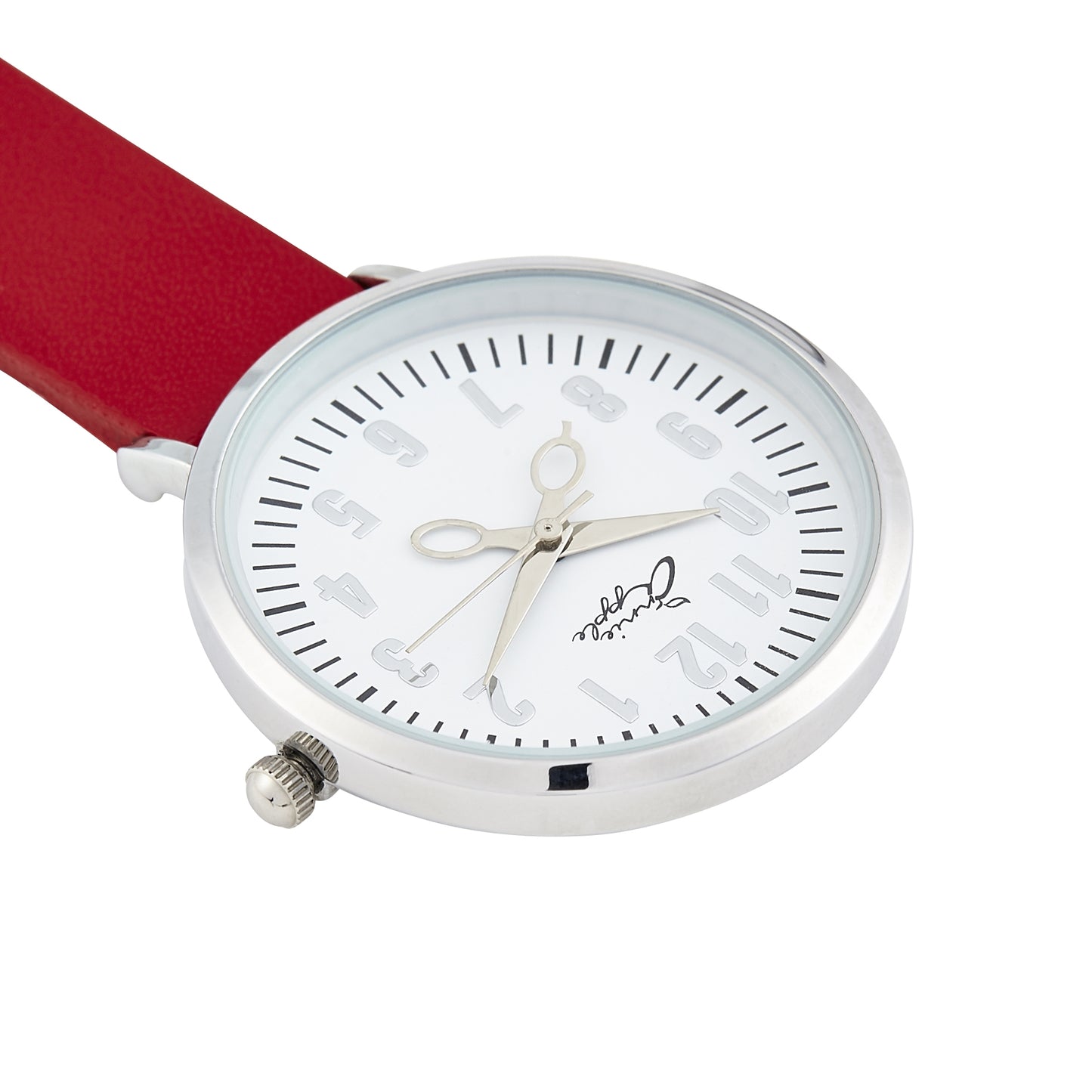 Annie Apple Nurses Fob Watch - Aurora - White/Silver/Red - Leather - 35mm