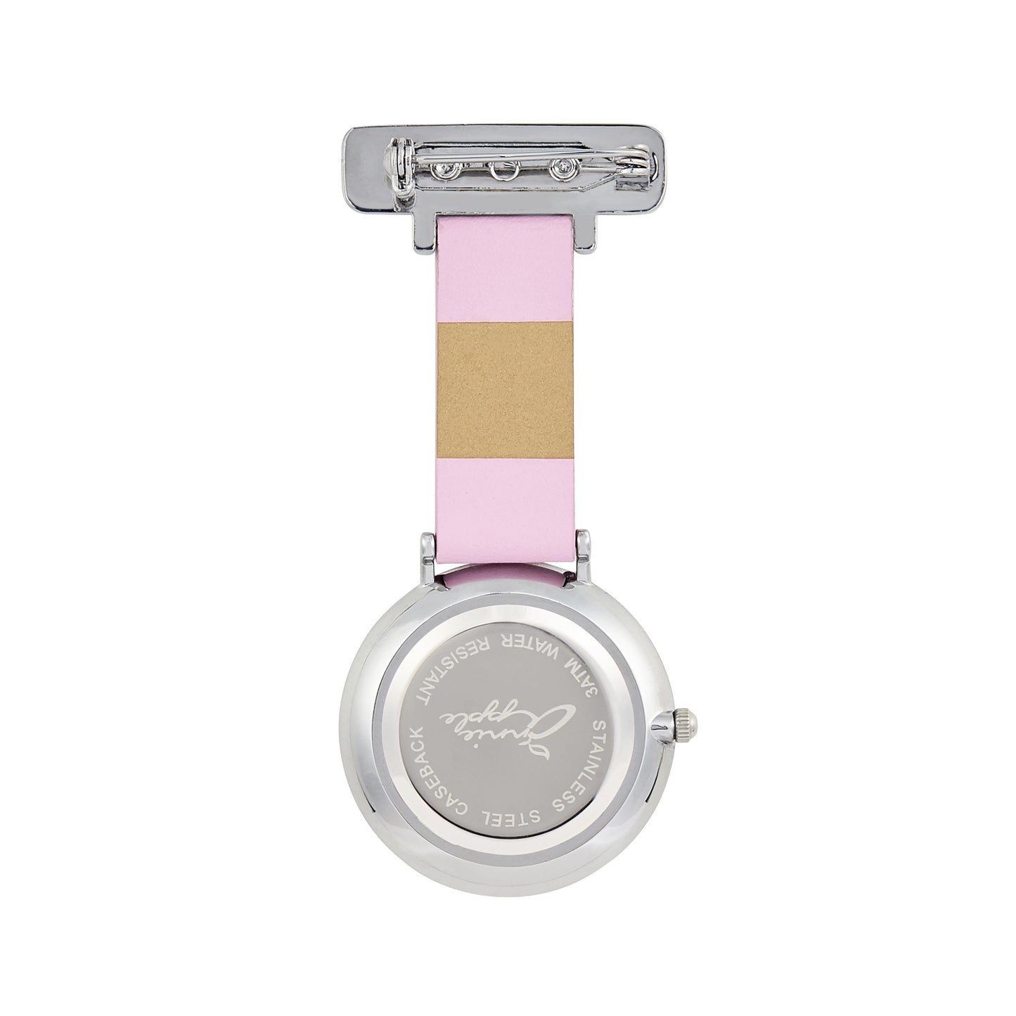 Annie Apple Nurses Fob Watch - Aurora - White/Silver/Pink - Leather - 35mm