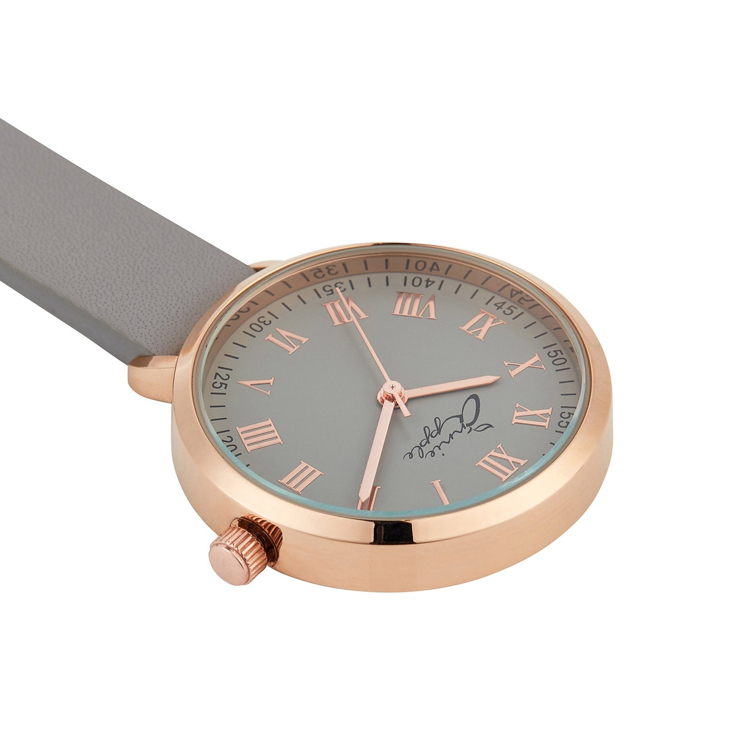 Annie Apple Nurses Fob Watch - Meraki - Grey/Rose Gold/Grey - Leather - 35mm - Annie Apple