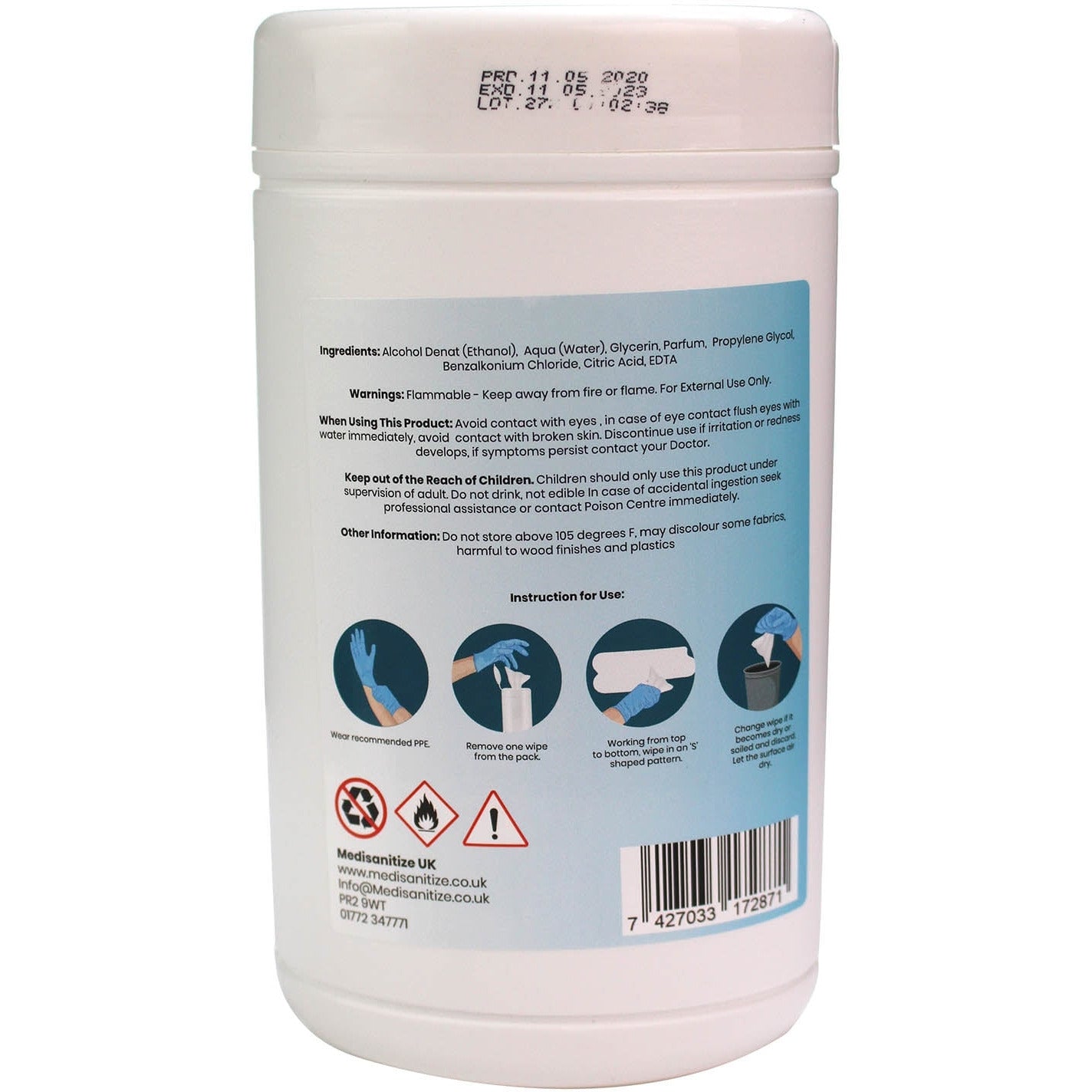 70% Alcohol Wipes - 150 Wipes - Medisanitize