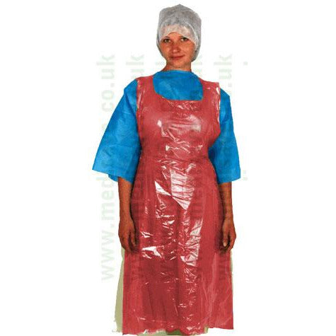 Disposable Polythene Aprons on a ROLL - Pack of 200 in Red