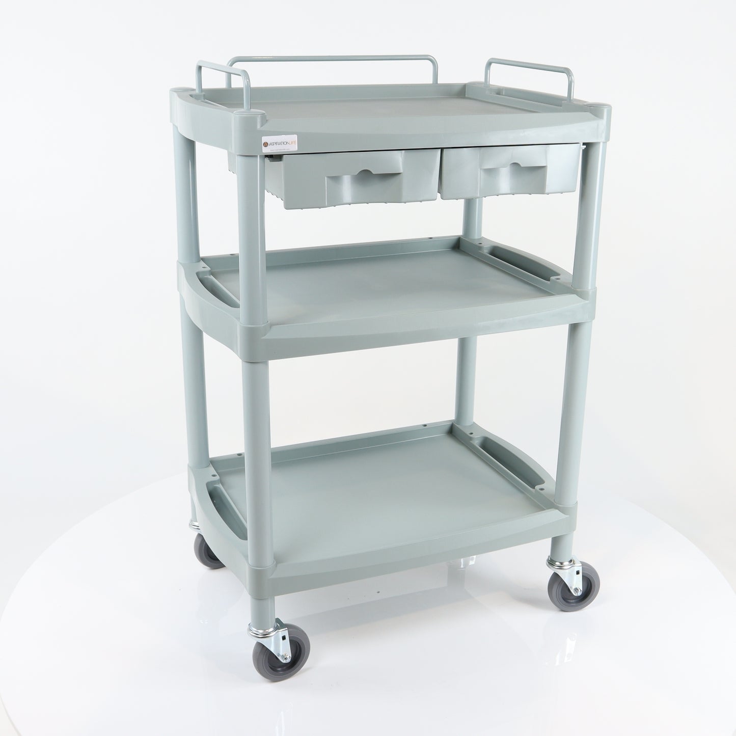 Handy Medium Tall Clinical Dressing Trolley, 2 Drawers & Rails - Grey - Aspiration Life