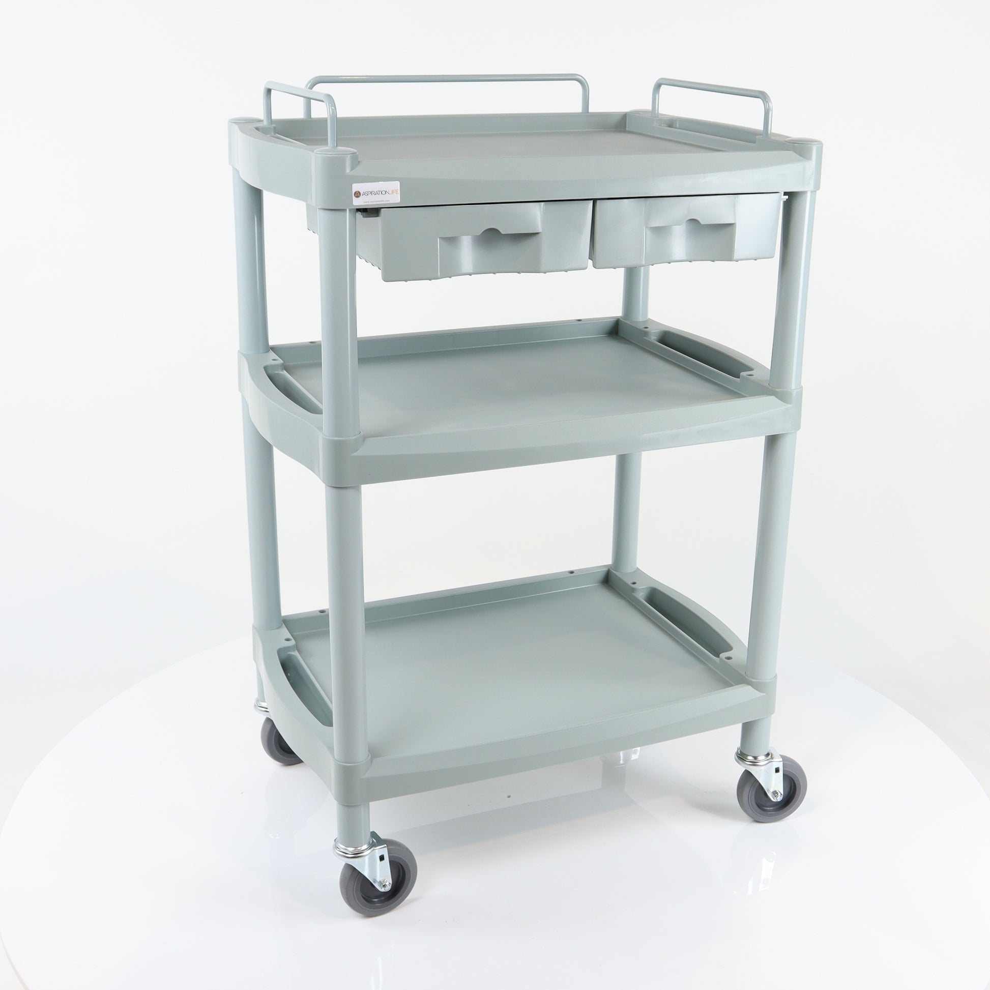 Handy Medium Tall Clinical Dressing Trolley, 2 Drawers & Rails - Grey - Aspiration Life