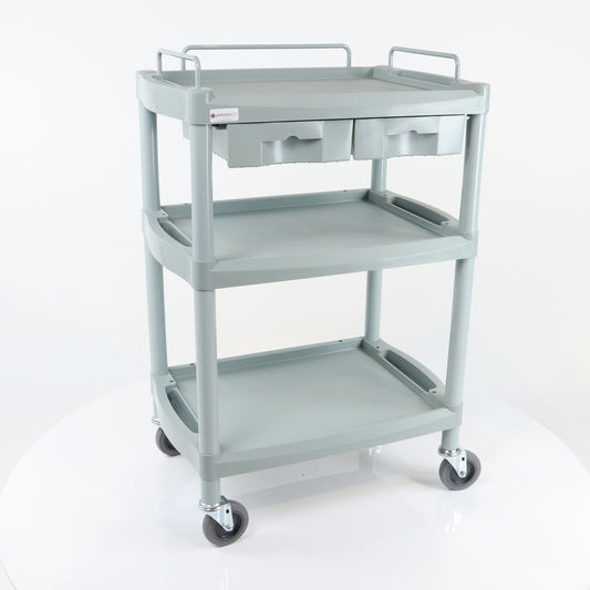 Handy Medium Tall Clinical Dressing Trolley, 2 Drawers & Rails - Grey - Aspiration Life