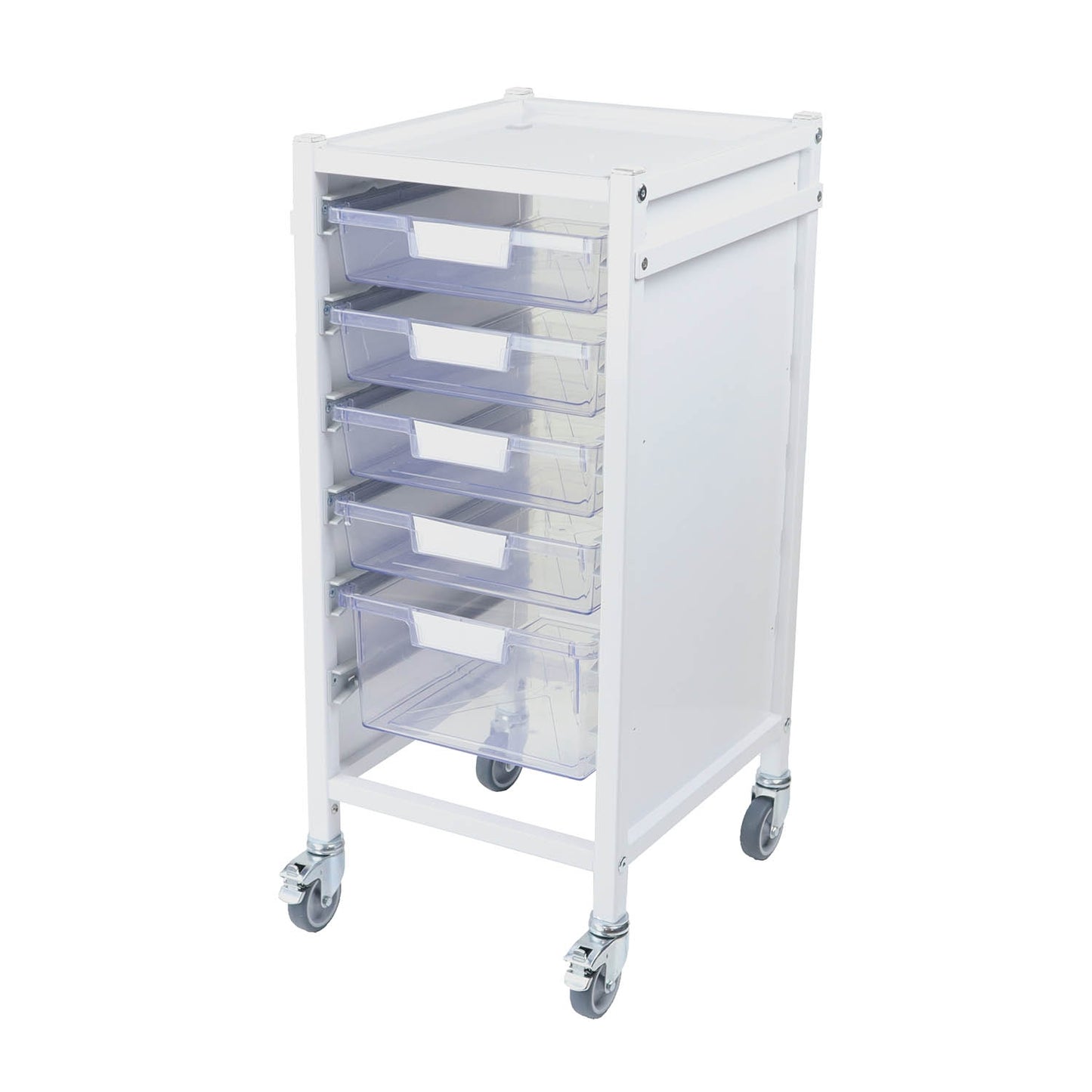 Attend 300 Medical Storage Trolley - 4 Clear Shallow Trays and 1 Deep Tray - Aspiration Life