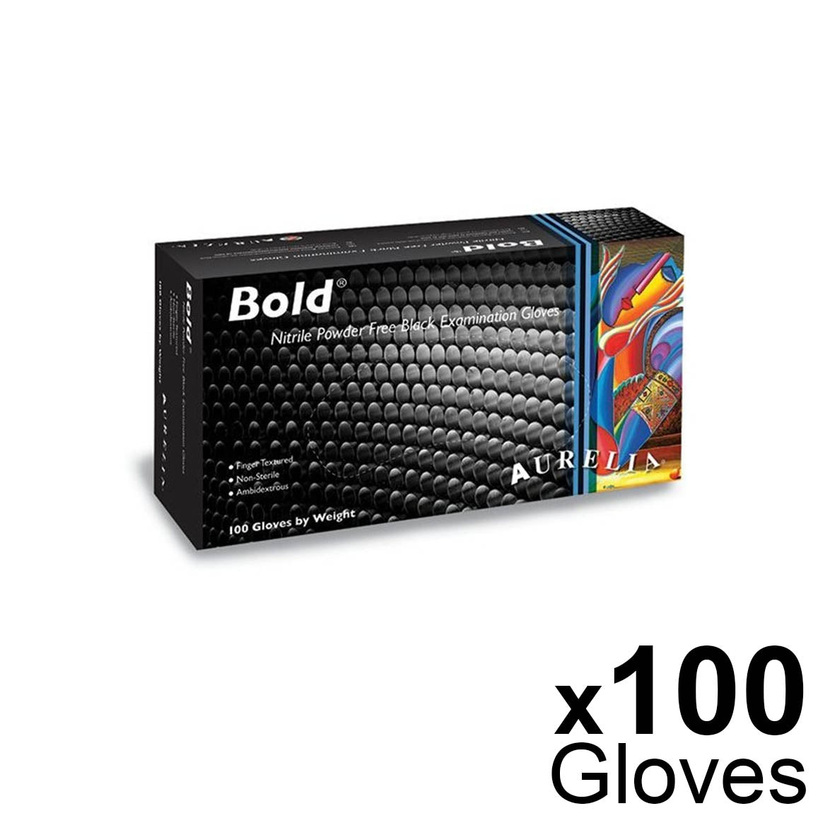 Aurelia Bold - Nitrile Powder Free Non-sterile Examination Gloves - Black, Box Of 100 - Large