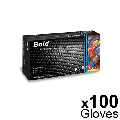 Aurelia Bold - Nitrile Powder Free Non-sterile Examination Gloves - Black, Box Of 100 - Small