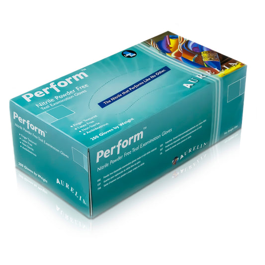 Aurelia® Perform Powder Free Teal Green Nitrile Gloves - Small - Box of 200 - Aurelia Gloves