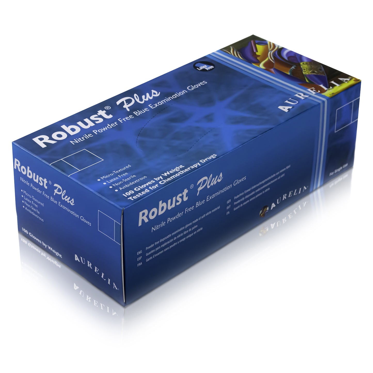 Blue Nitrile Powder Free Non-Sterile Examination Gloves - Box of 100 - Small [Aurelia Robust Plus] - Aurelia Gloves