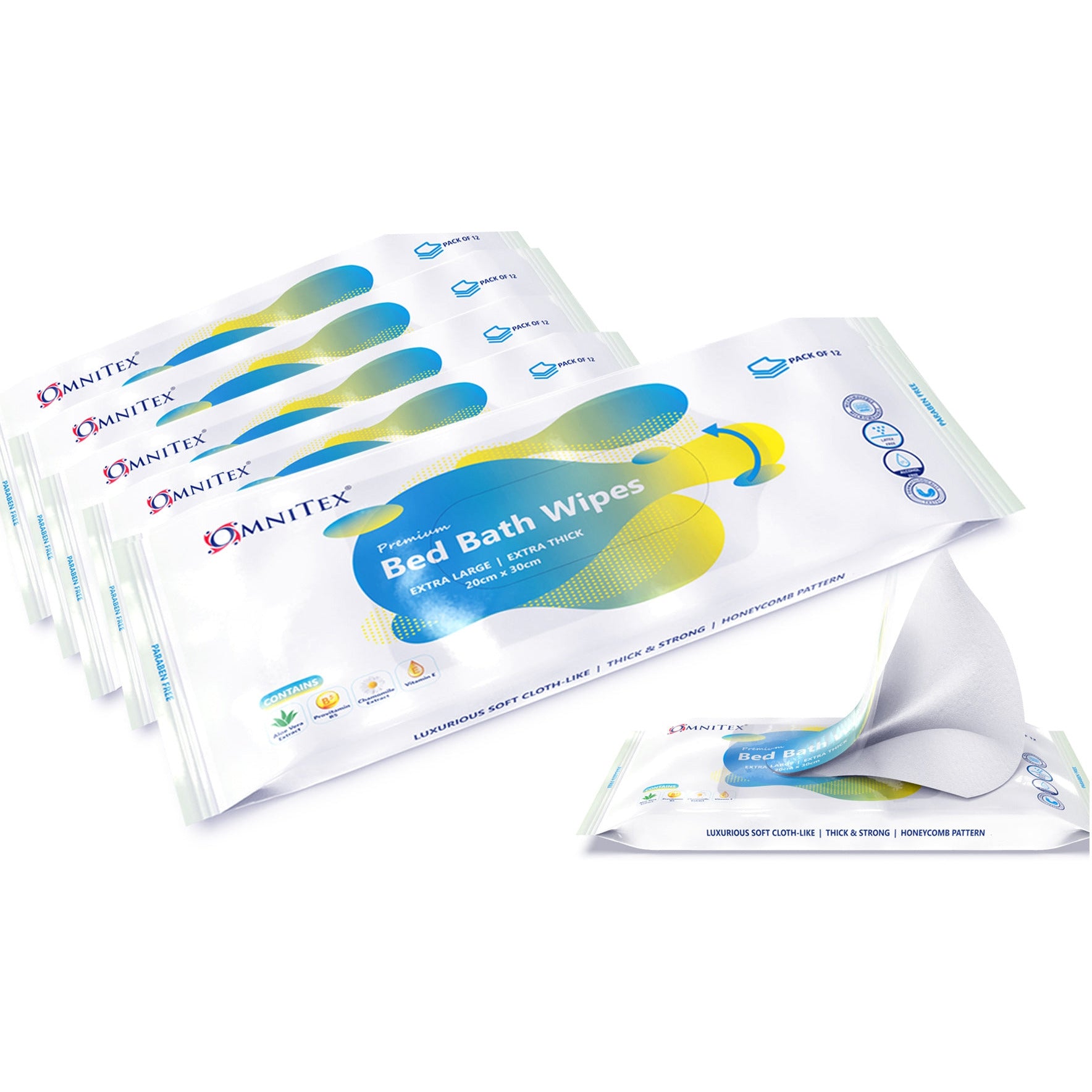 Omnitex Premium Bed Bath Wipes - Pack of 12 - Omnitex