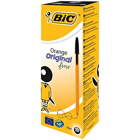 Bic Orange Fine Ballpoint Pen Black (Pack of 20) - Bic