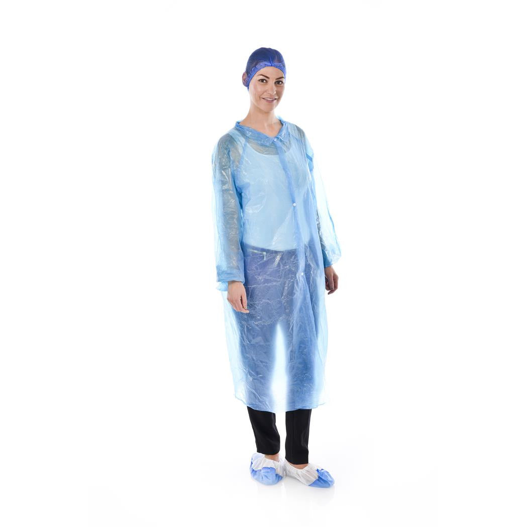 Blue Disposable Polythene Visitors Coats x 10