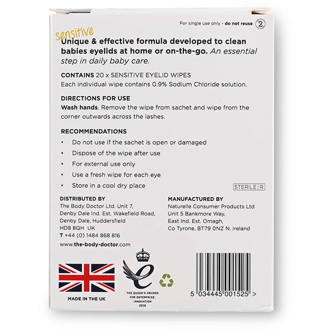 The Eye Doctor Sterile Lid Wipes For Daily Baby Care. 20 wipes - The Body Doctor