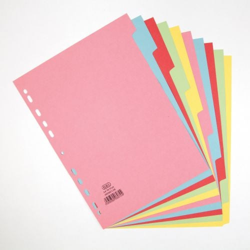 Elba-10 Part Card Divider A4 Assorted (Made from 100% recycled 160gsm manilla) - Elba