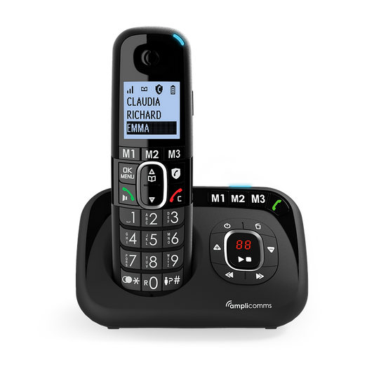 Amplicomms BigTel 1580 Black Answering Machine Solo - Cordless Phone - Amplicomms