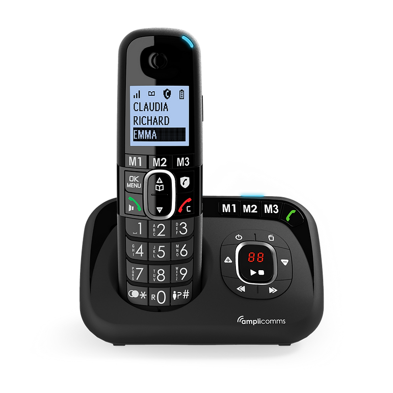 Amplicomms BigTel 1582 Black Answering Machine Duo - Cordless Phone