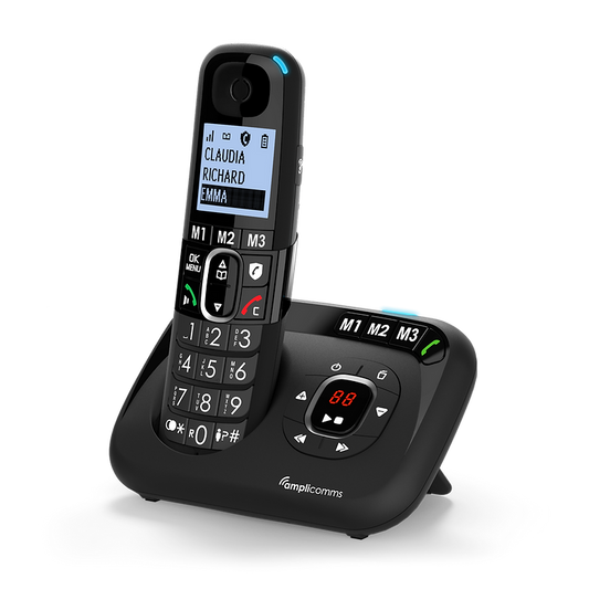Amplicomms BigTel 1582 Black Answering Machine Duo - Cordless Phone - Amplicomms