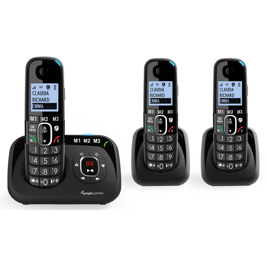 Amplicomms BigTel 1583 Black Answering Machine Trio - Cordless Phone