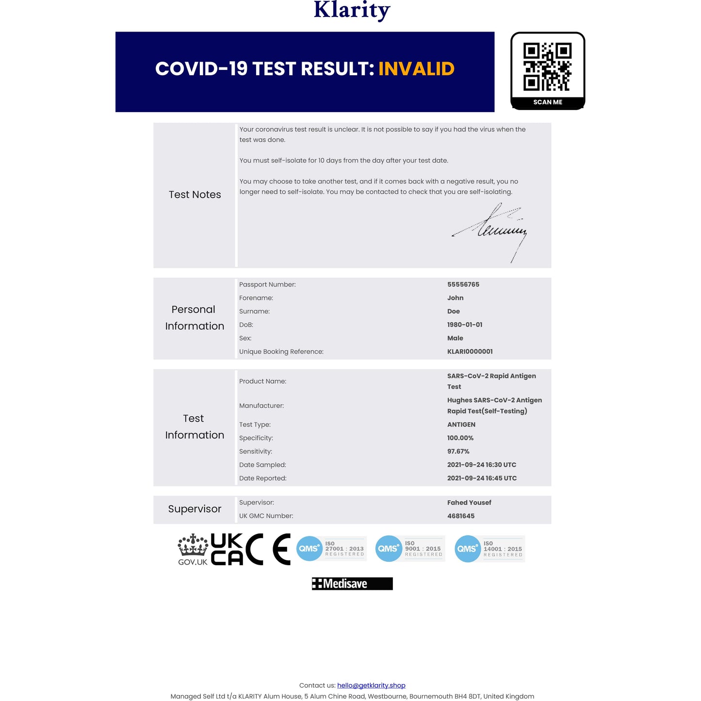 Fit to Fly / Day 2 Covid Test - Single x1 Certificate