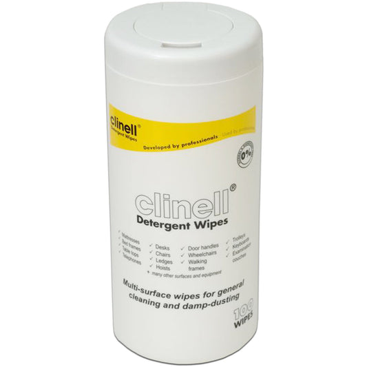 Clinell Detergent Wipes 8 x Tub of 100 - 