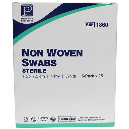 Non-Woven Sterile Swabs - 7.5 x 7.5cm 4 Ply x 125 - Premier