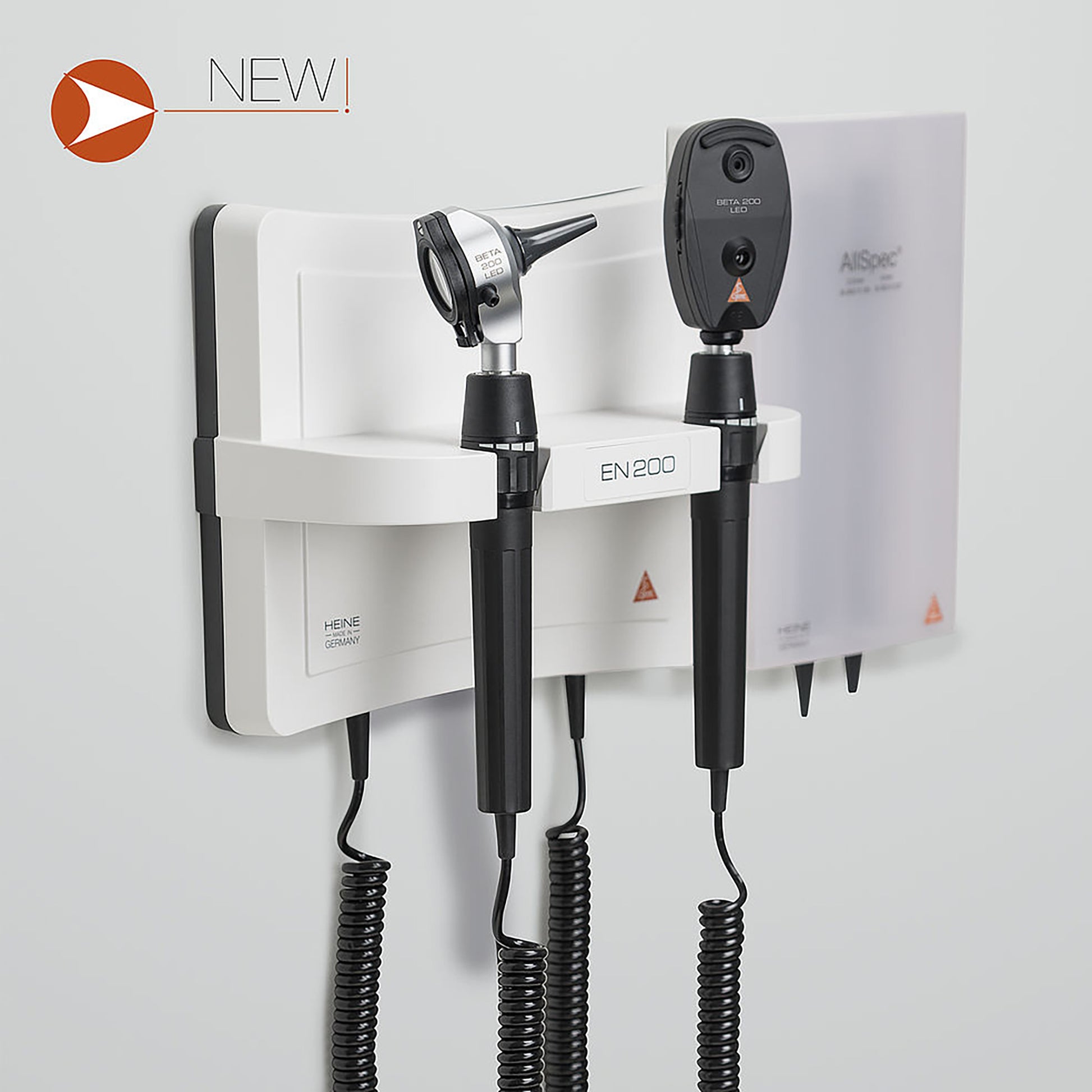 HEINE EN200 LED Wall Diagnostic Station - With Beta 400 LED Otoscope & Beta 200 LED Ophthalmoscope - Heine