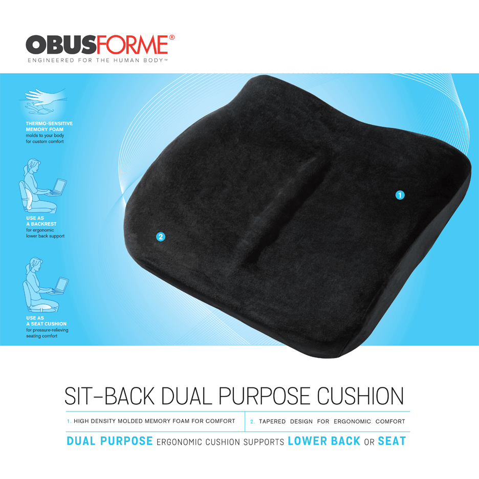 Obusforme - Sit & Back cushion - 780mm x 430mm x 100mm - Black ...