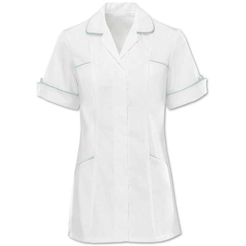 Women's White Tunic with Contrasting Trim & Turned Back Cuffs - 