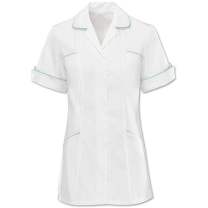 Women's White Tunic with Contrasting Trim & Turned Back Cuffs - 