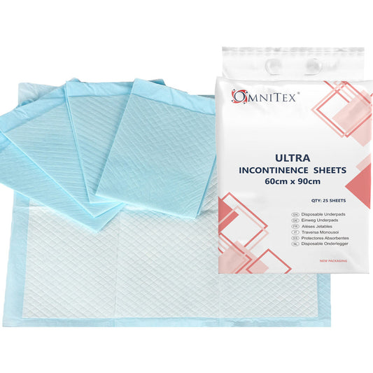 Omnitex Disposable Bed Pads/Inco Sheets 60 x 90cm - Pack of 25 [ULTRA ABSORPTION]