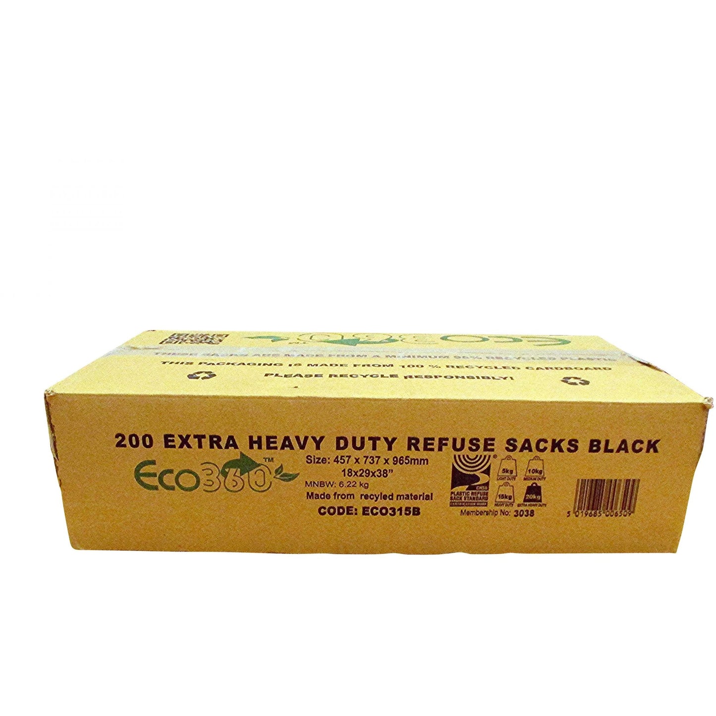 ECO 360 Heavy duty - 18x29x38"  Black Bin liner - Box of 200