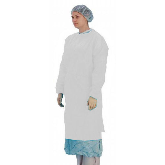 White Examination Gown with Long Sleeves & Elastic Cuffs x 50