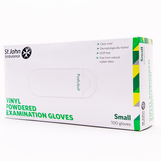 Box of 100 St John Ambulance Vinyl Pre-Powdered Gloves - Small - St John
