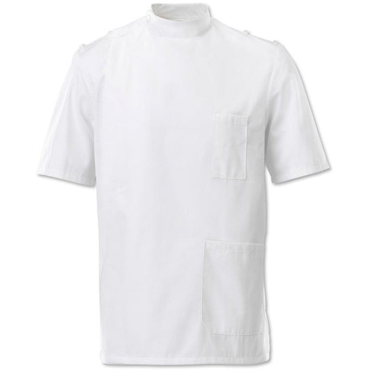 Men's Mandarin Collar Tunic Top with Epaulettes-38-White - Alexandra