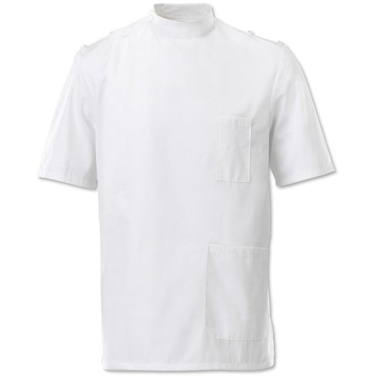 Men's Mandarin Collar Tunic Top with Epaulettes-36-White