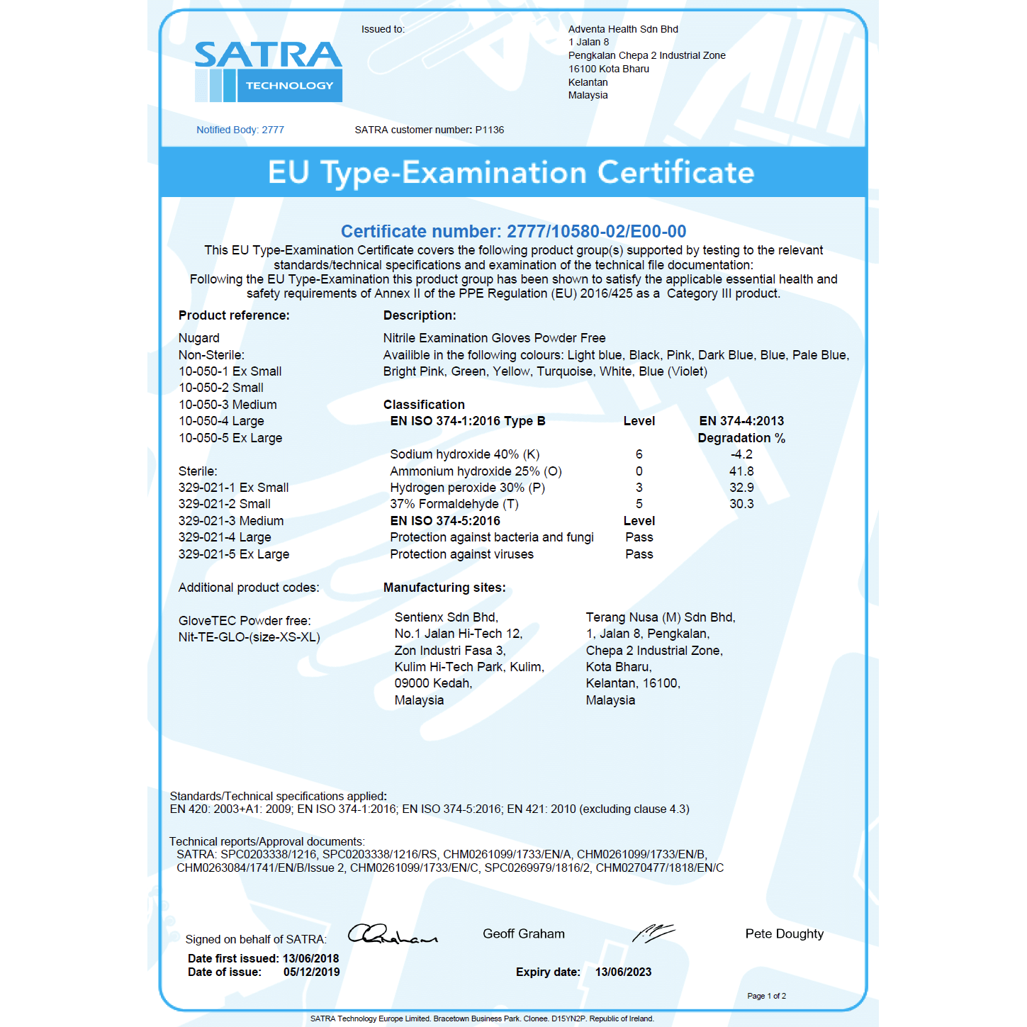 Nitrile Glove x 100 - Large - PPE Cat III - Discontinued