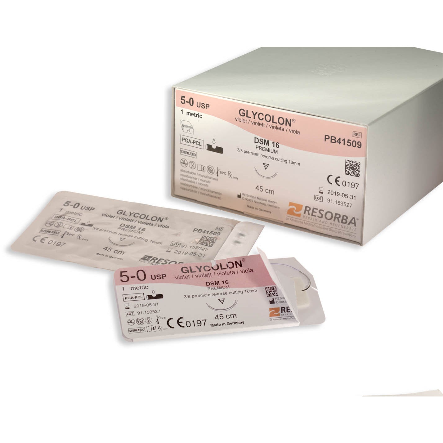 GLYCOLON undyed 4/0 usp 1x45cm 3/8 circle cutting needle precision cut 16mm - Box of 24 - Resolon