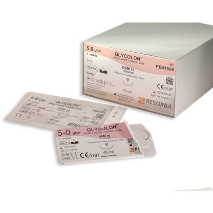 GLYCOLON undyed 4/0 usp 1x45cm 3/8 circle cutting needle precision cut 18mm - Box of 24 - Resolon