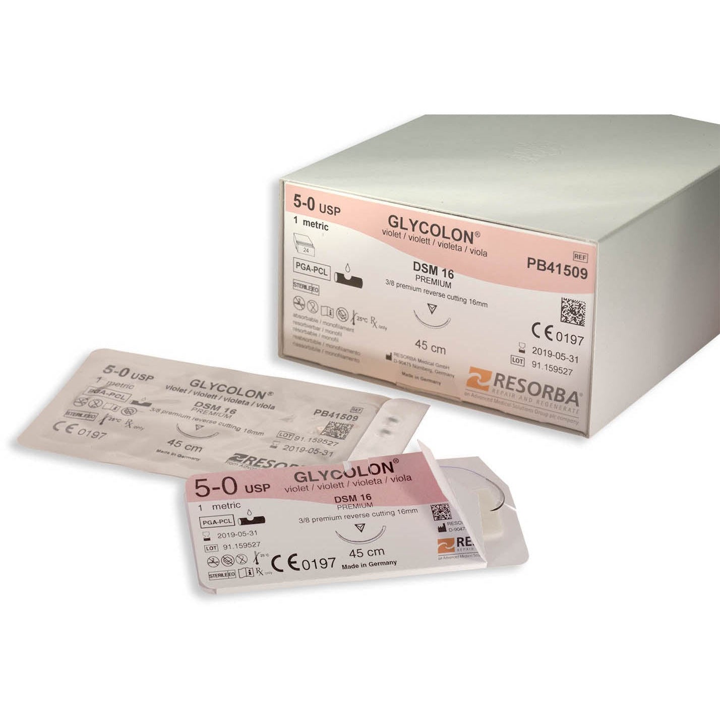 GLYCOLON undyed 4/0 usp 1x45cm 3/8 circle cutting needle precision cut 18mm - Box of 24 - Resolon