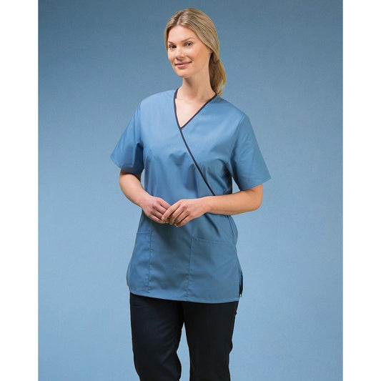 Ladies Scrub Tunic - White With Black Trim - 