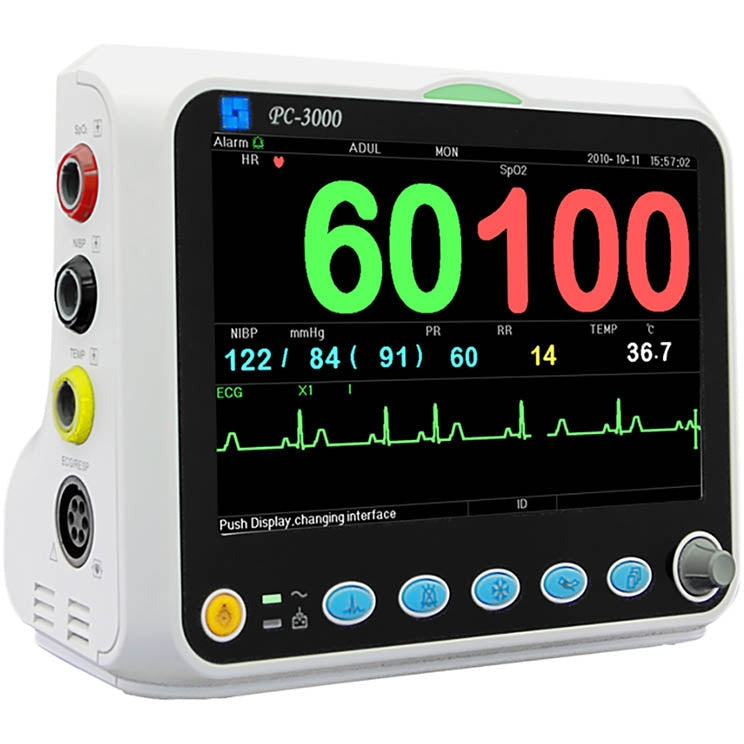 PC-3000 Patient Monitor (SpO2 (Nellcor Oximax), PR, Resp Rate, NIBP, ECG, Temp) with Adult Clip Sensor