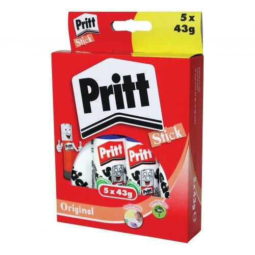 Pritt Stick 43g Pack of 5 (Washable at 20 degrees Celsius) 1456072 - Pritt