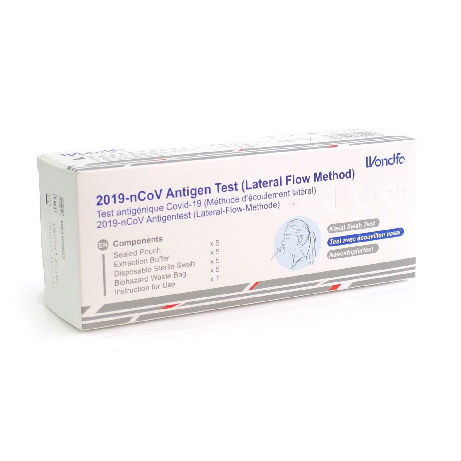 COVID Antigen Home Test Kit (Nasal Swab Lateral Flow) - Pack of 5 - Wondfo