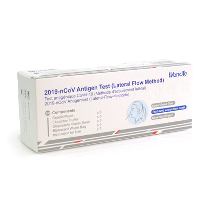 COVID Antigen Home Test Kit (Nasal Swab Lateral Flow) - Pack of 5 - Wondfo