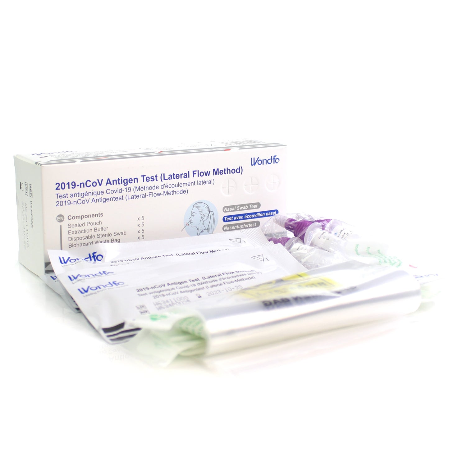 COVID Antigen Home Test Kit (Nasal Swab Lateral Flow) - Pack of 5 - Wondfo