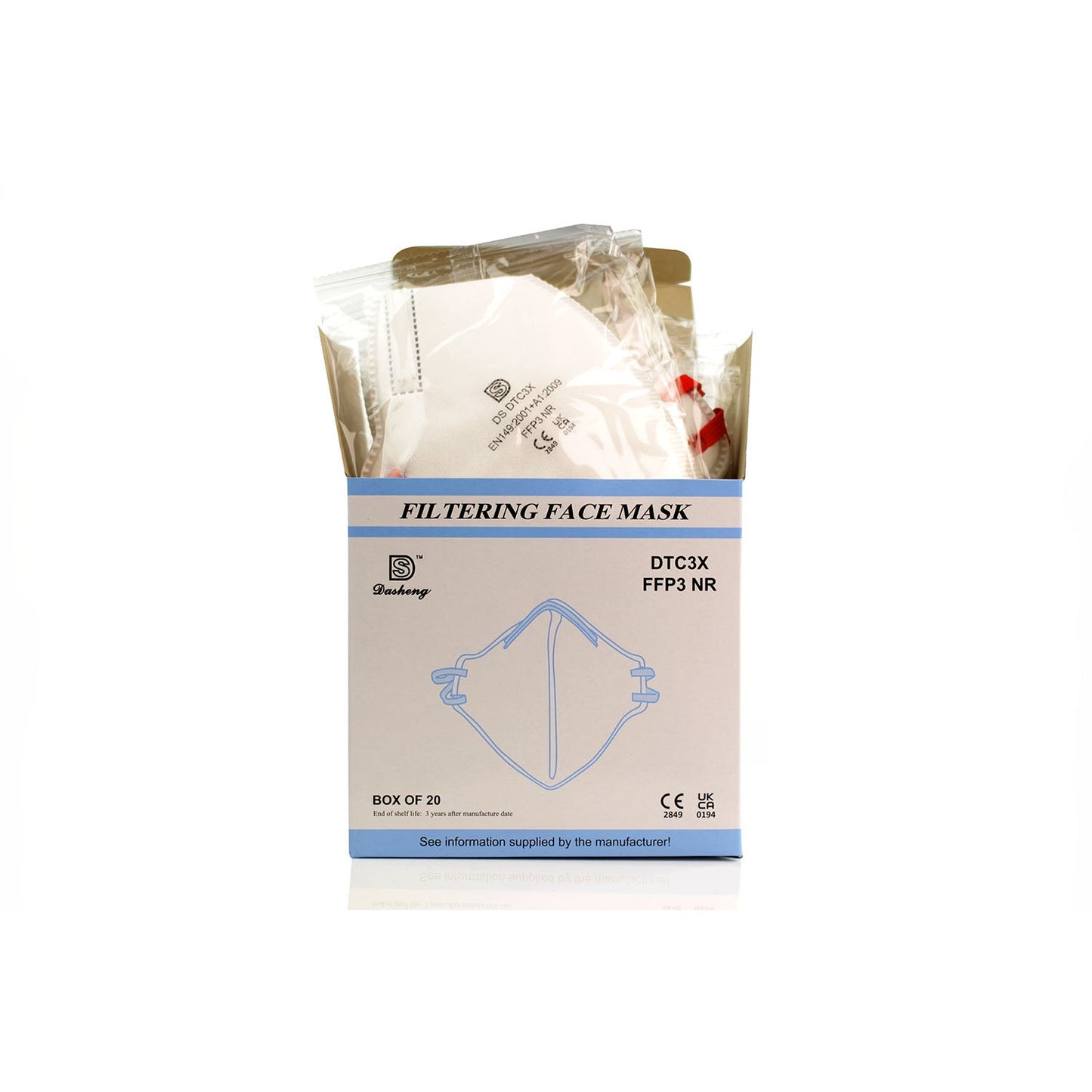 FFP3 Unvalved Face Mask (Box of 20 Masks) - Dasheng