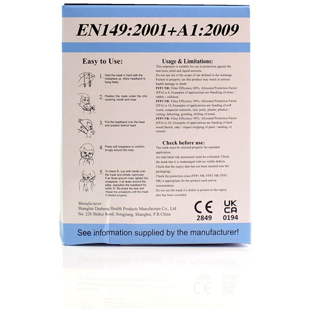 FFP2 Unvalved Face Mask (Box of 20 Masks) - Dasheng