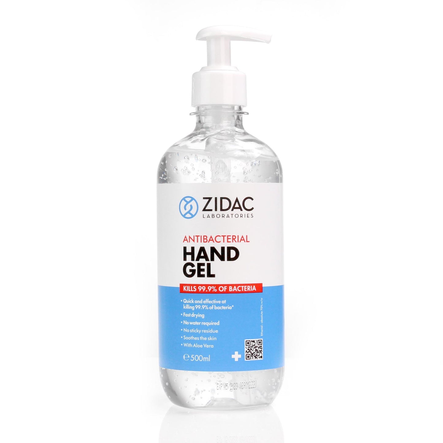 Zidac 70% Alcohol Hand Sanitiser - 500ml Pump Top - Hospital Grade - Zidac Laboratories